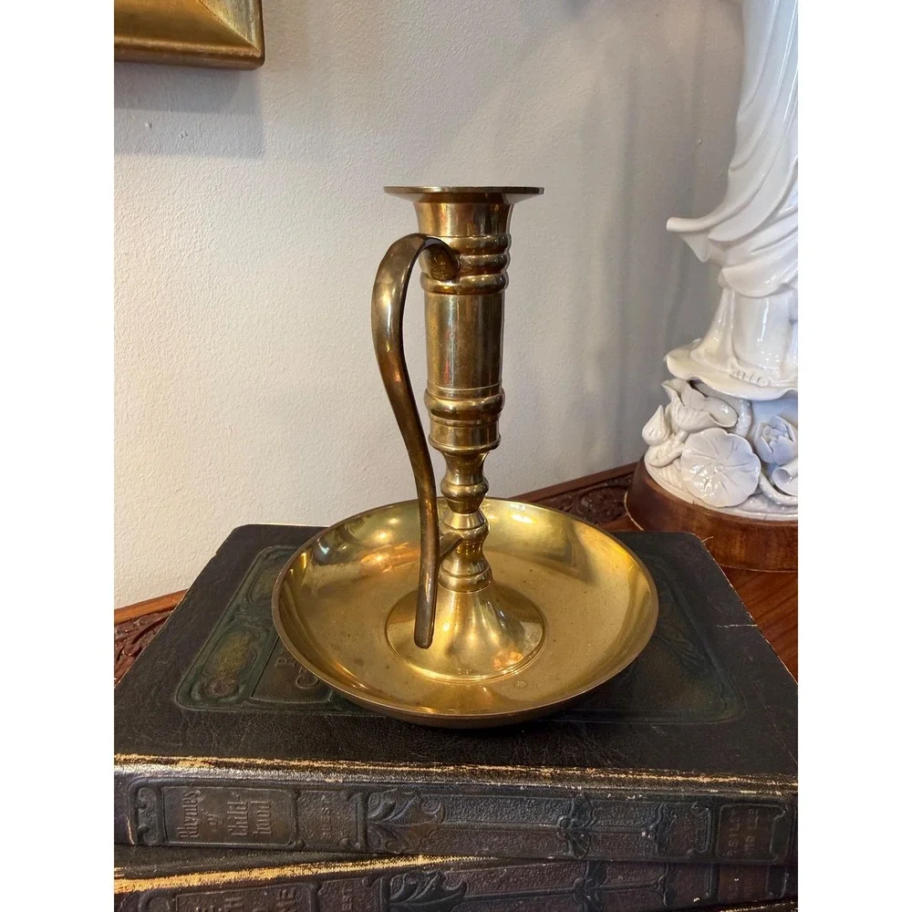 Vintage Brass Chamberstick Candle Holder with Handle, Waccamaw‎ Brass Works